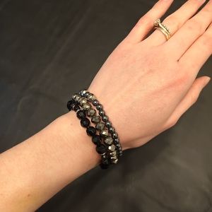 Stack of 3 Black and Chrome Beaded Bracelets